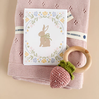 Teether Strawberry Pink Crochet Rattle Baby Toy Spring