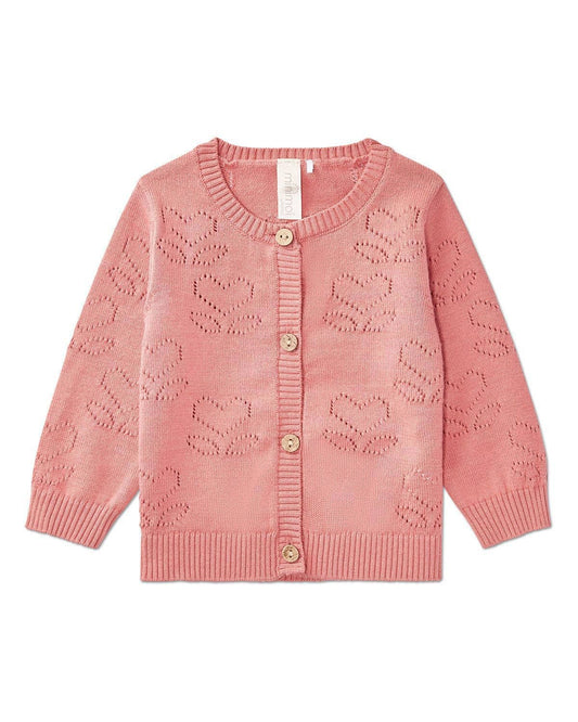 Heart Cardigan: Rose Pink / 12 Months