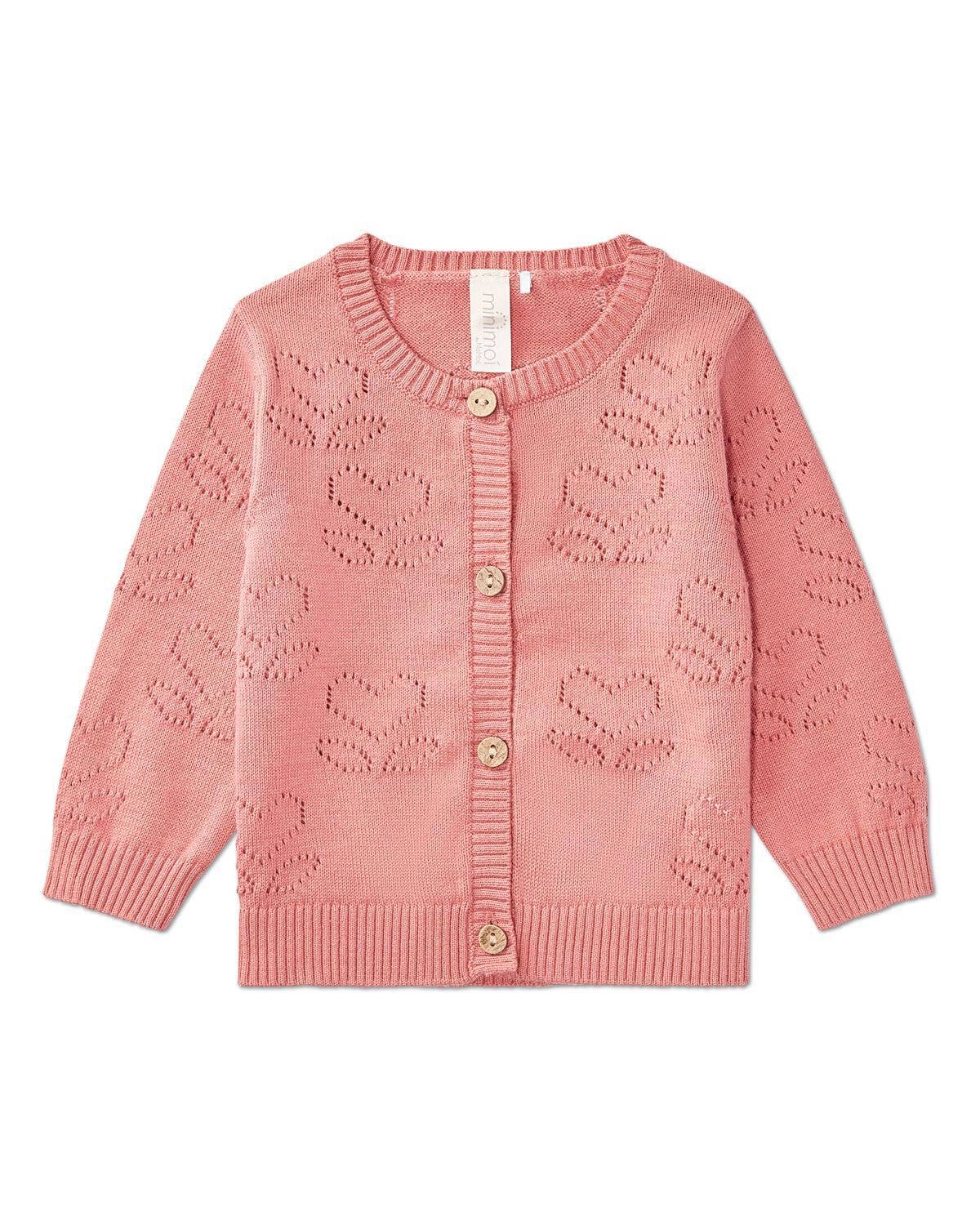 Heart Cardigan: Rose Pink / 6-M