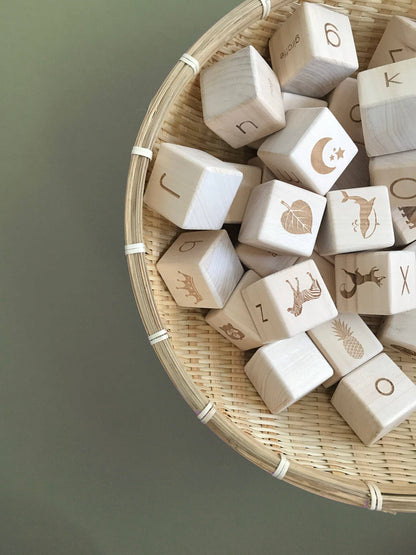 English Alphabet Block Set of Cubes for Children Wooden Toys