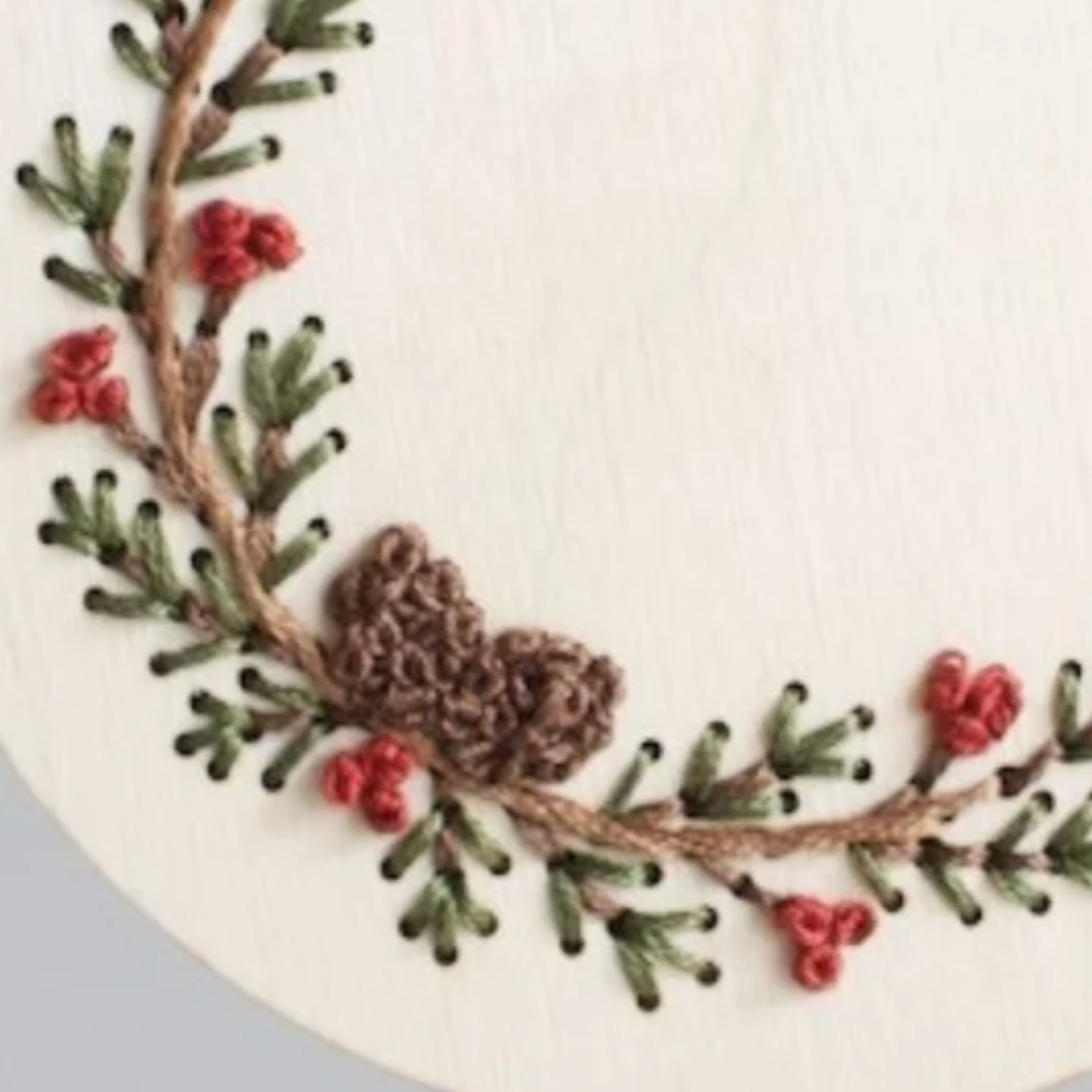 Pinecone Wreath Ornament - DIY Wood Embroidery Kit: Cellophane Bag