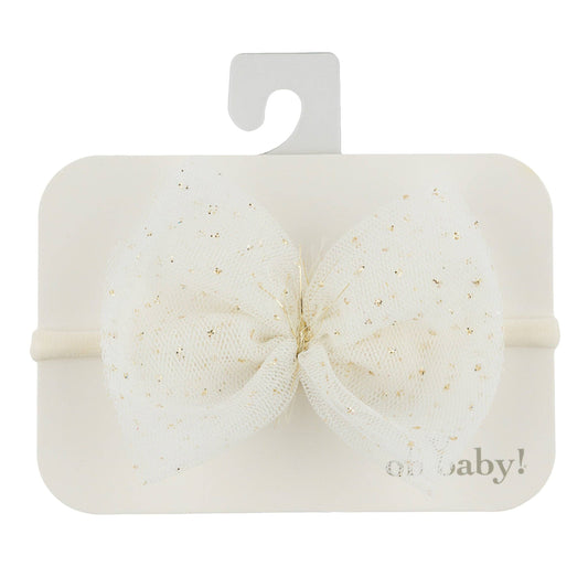 Ivory/Gold Glinda Bow Nylon Headband: Cream / One size