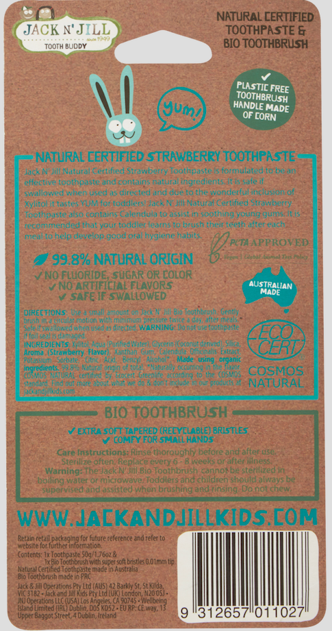 Jack N' Jill Tooth Buddy Pack - Strawberry + Kids Toothbrush