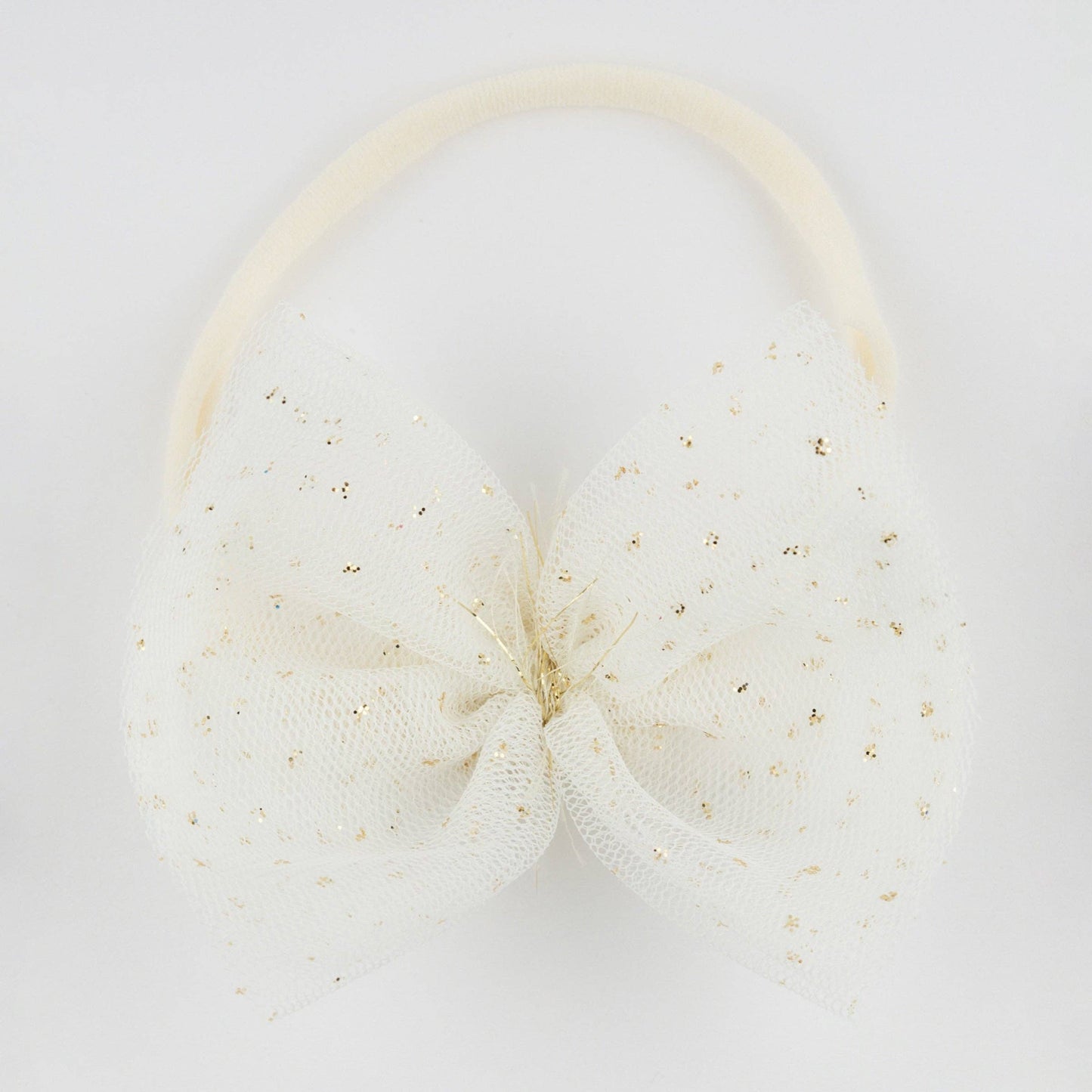 Ivory/Gold Glinda Bow Nylon Headband: Cream / One size