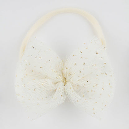 Ivory/Gold Glinda Bow Nylon Headband: Cream / One size