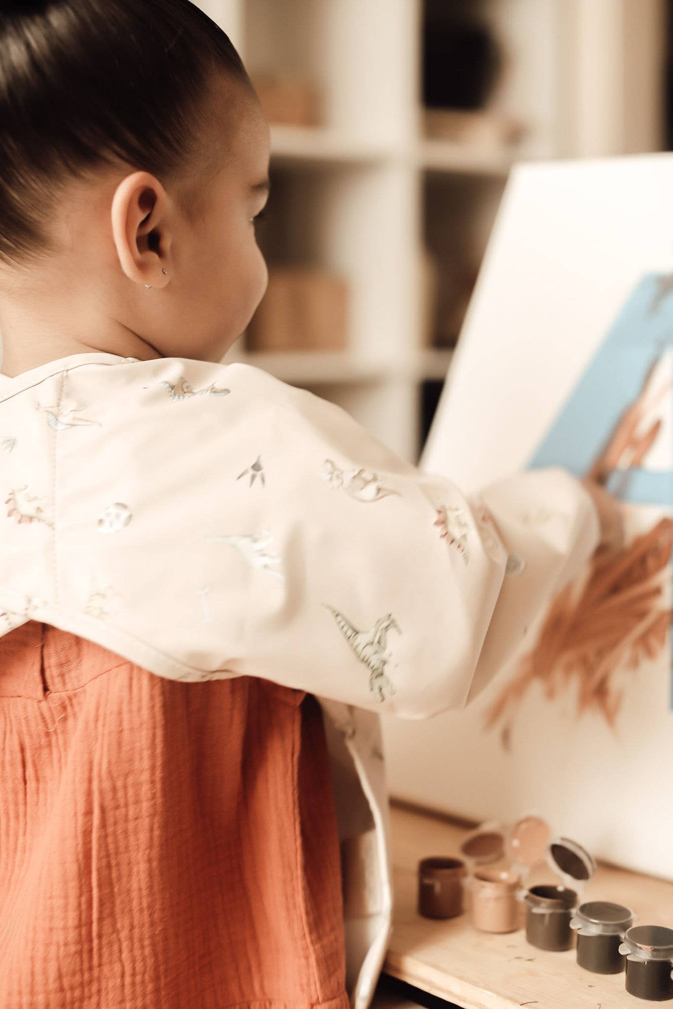 Smock Bib (2-pc) Long & Short Sleeve Set (Dino-Mint)