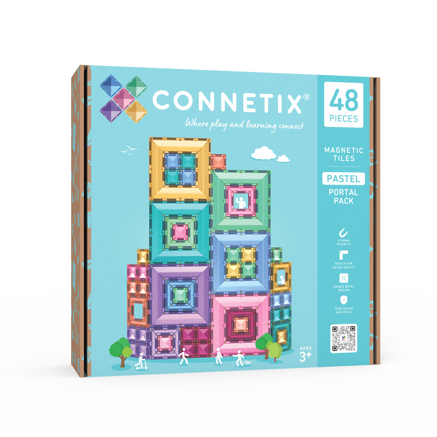 CONNETIX Magnetic Tiles Pastel Portal Pack, 48 Pieces