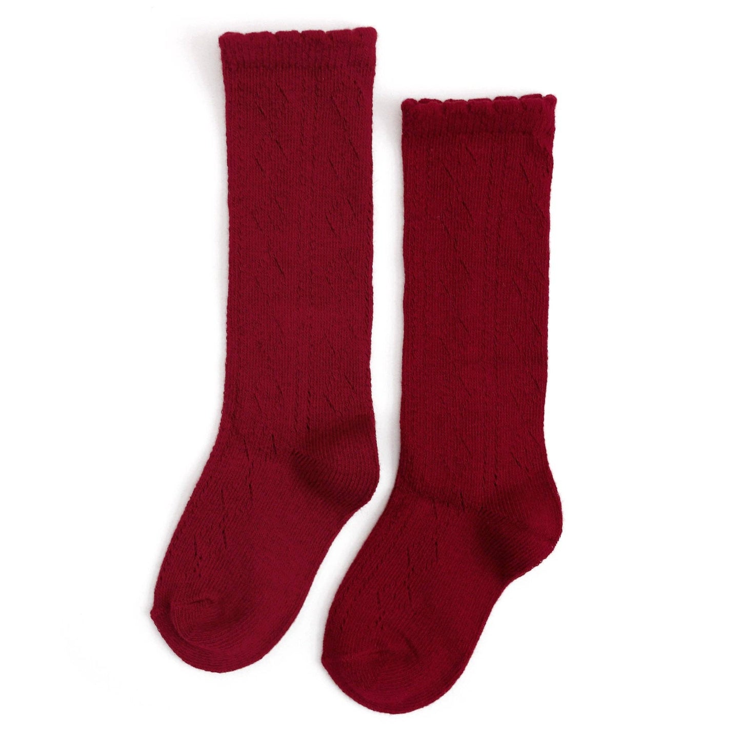 Scalloped Fancy Knee High Socks - Crimson: 4-6 YEARS