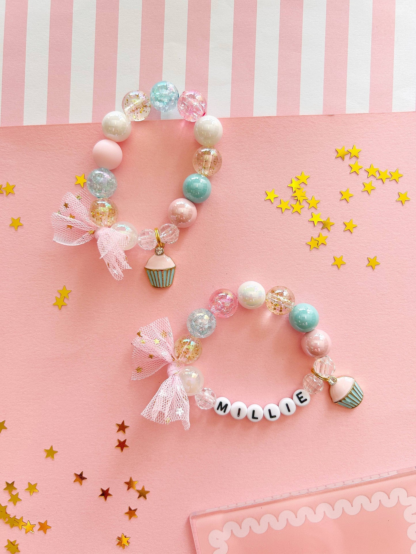 Cupcake Sweet Treat Kids Birthday Beaded Charm Bracelet 