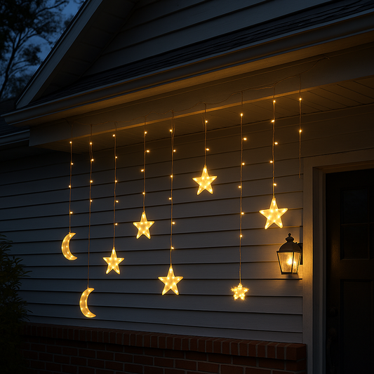 11.5ft Solar Moon Star String Light Warm Color Curtain Garde