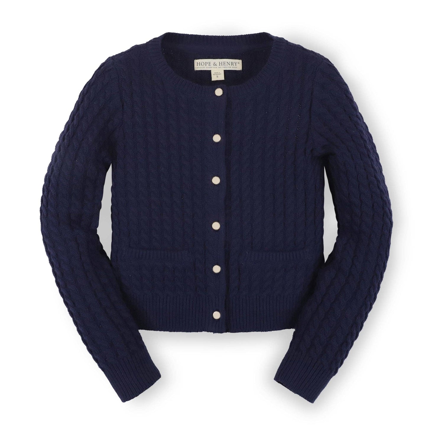 Classic Cable Organic Cardigan: Navy Cable / XX-Small