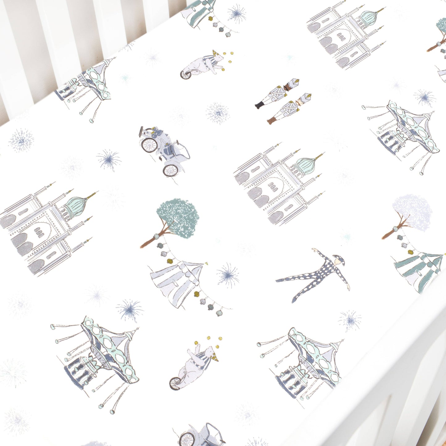 Adventures in Wonderland Crib Sheet - Aqua