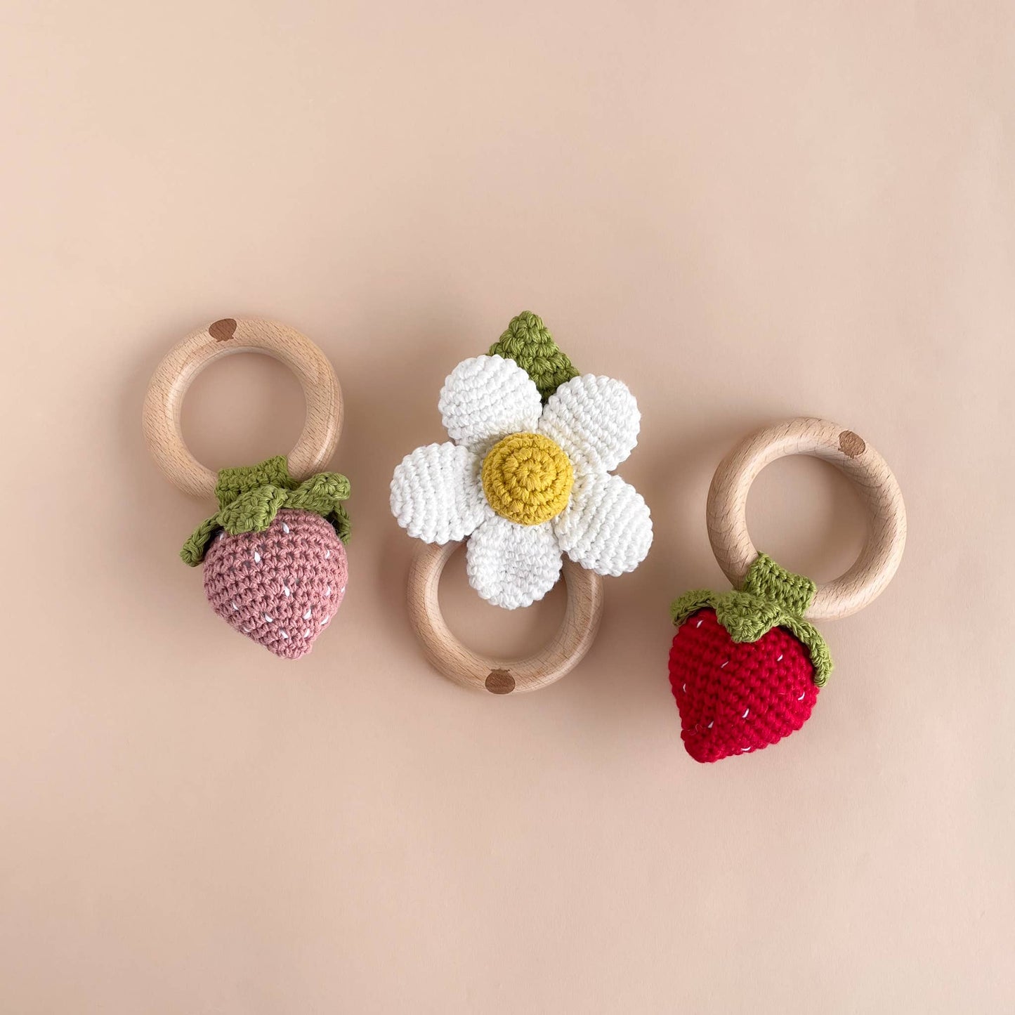 Teether Strawberry Red Cotton Crochet Rattle Baby Toy Summer: In Stock