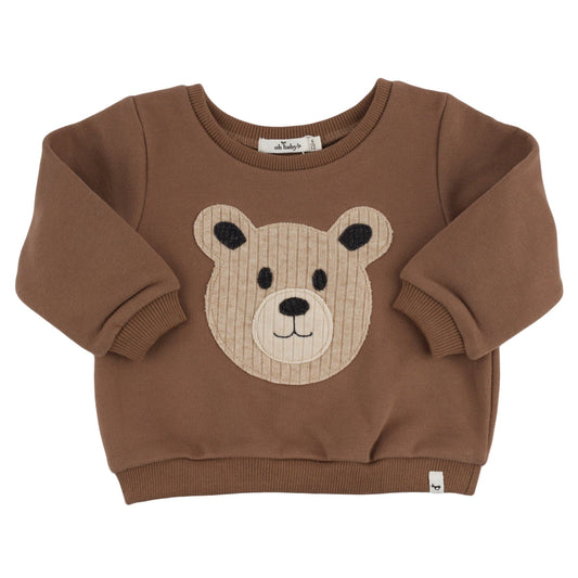 Teddy Bear Face Applique Brooklyn Boxy: Chocolate / 12-18 mo