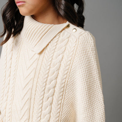 Organic Split Collar Sweater Cape: Ivory Center Cable / XX-Small（fit for 2-4）