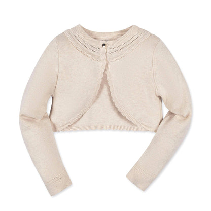 Organic Cropped Special Cardigan: Light Oatmeal Scallop / X-Small