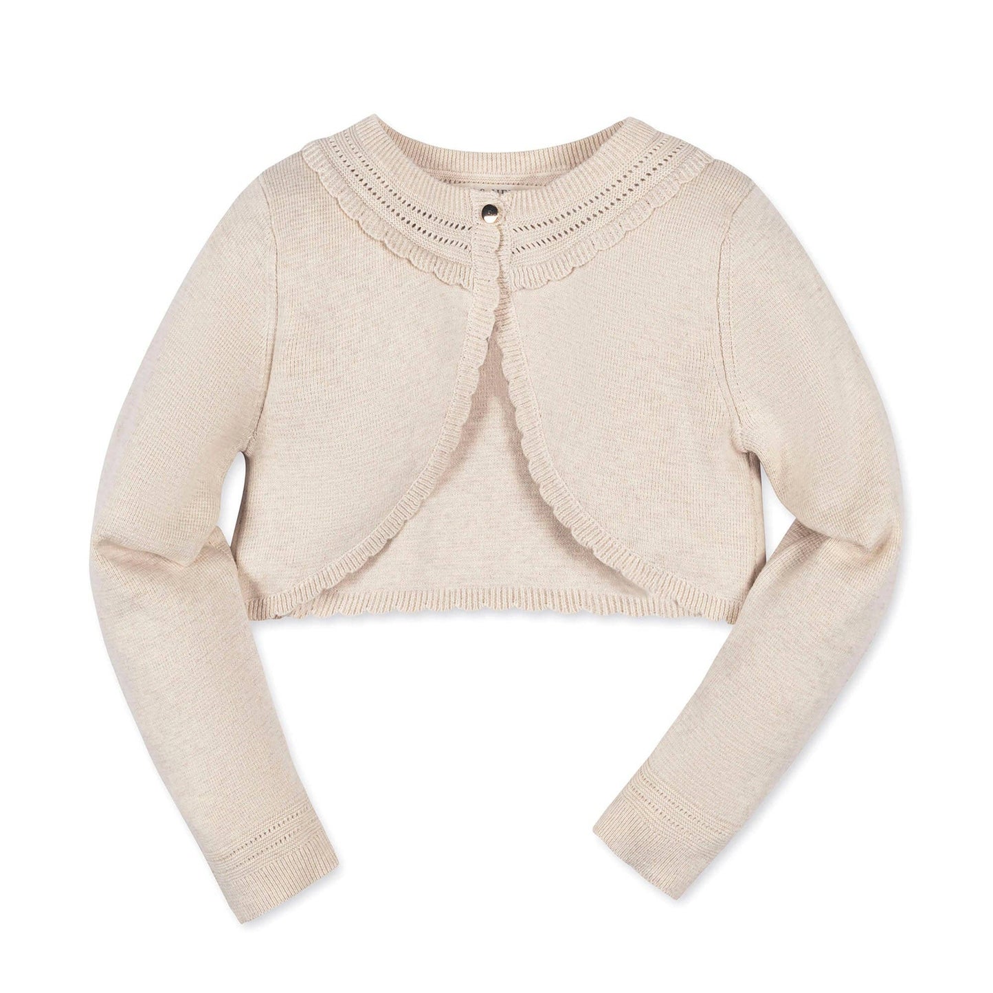 Organic Cropped Special Cardigan - Baby: Light Oatmeal Scallop / 6-12 Months