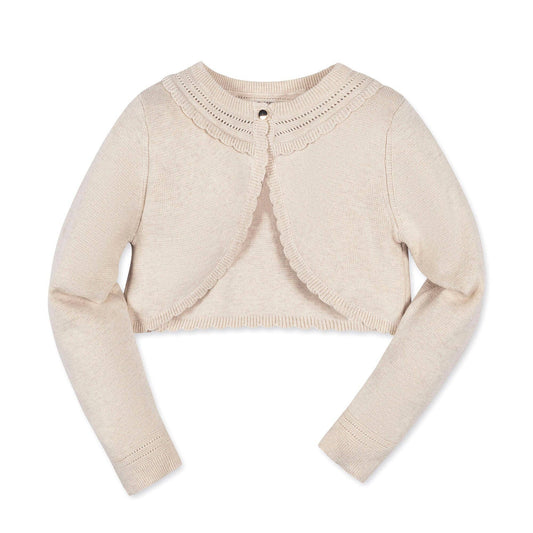 Organic Cropped Special Cardigan - Baby: Light Oatmeal Scallop / 6-12 Months