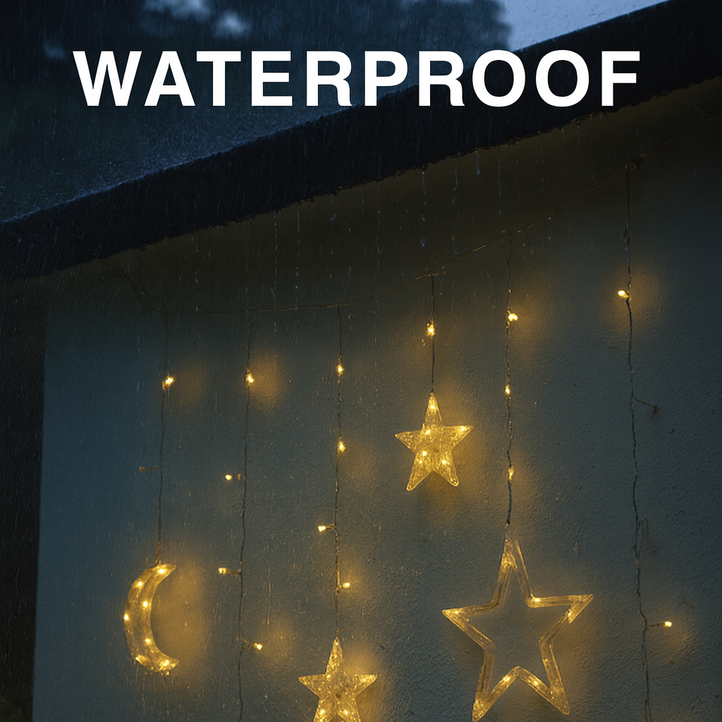 11.5ft Solar Moon Star String Light Warm Color Curtain Garde