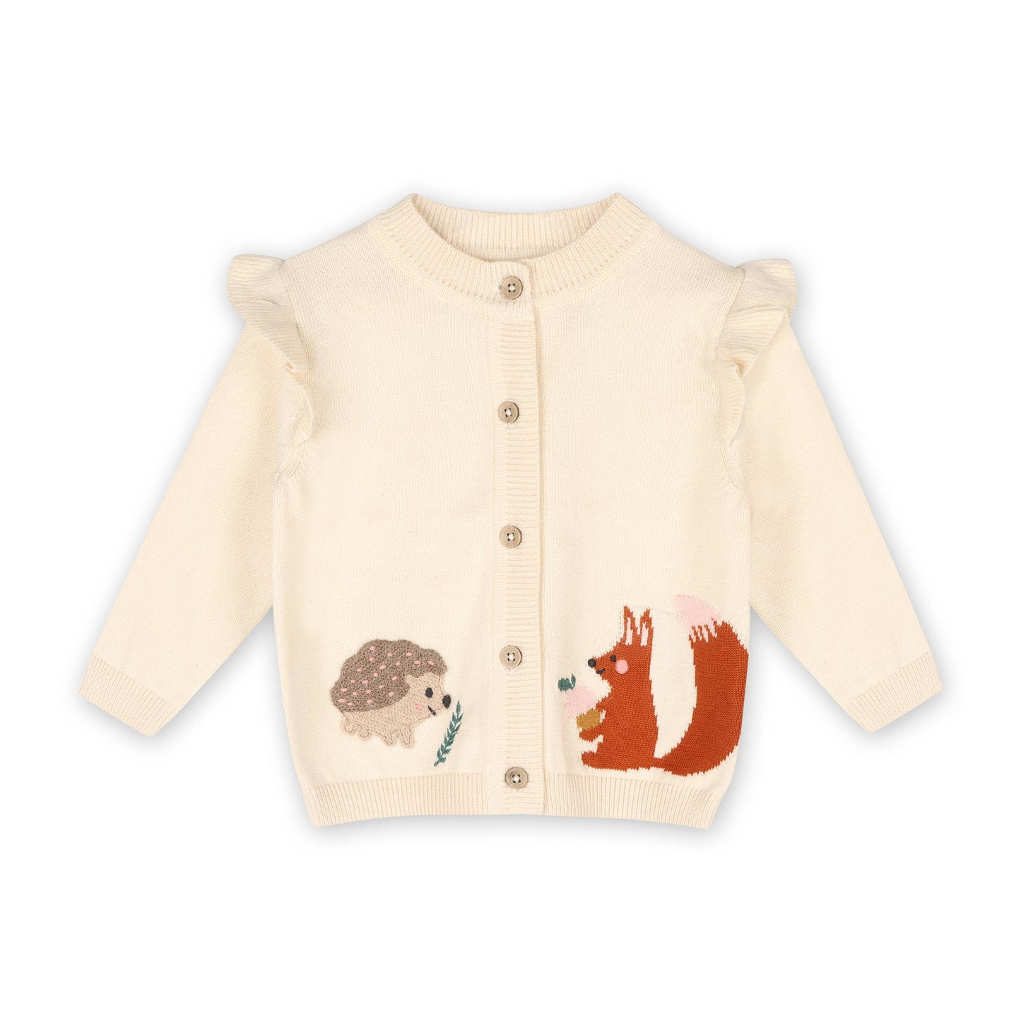 Woodland Animal Jacquard Baby Button Cardigan Organic Cotton: Natural / 18-24M