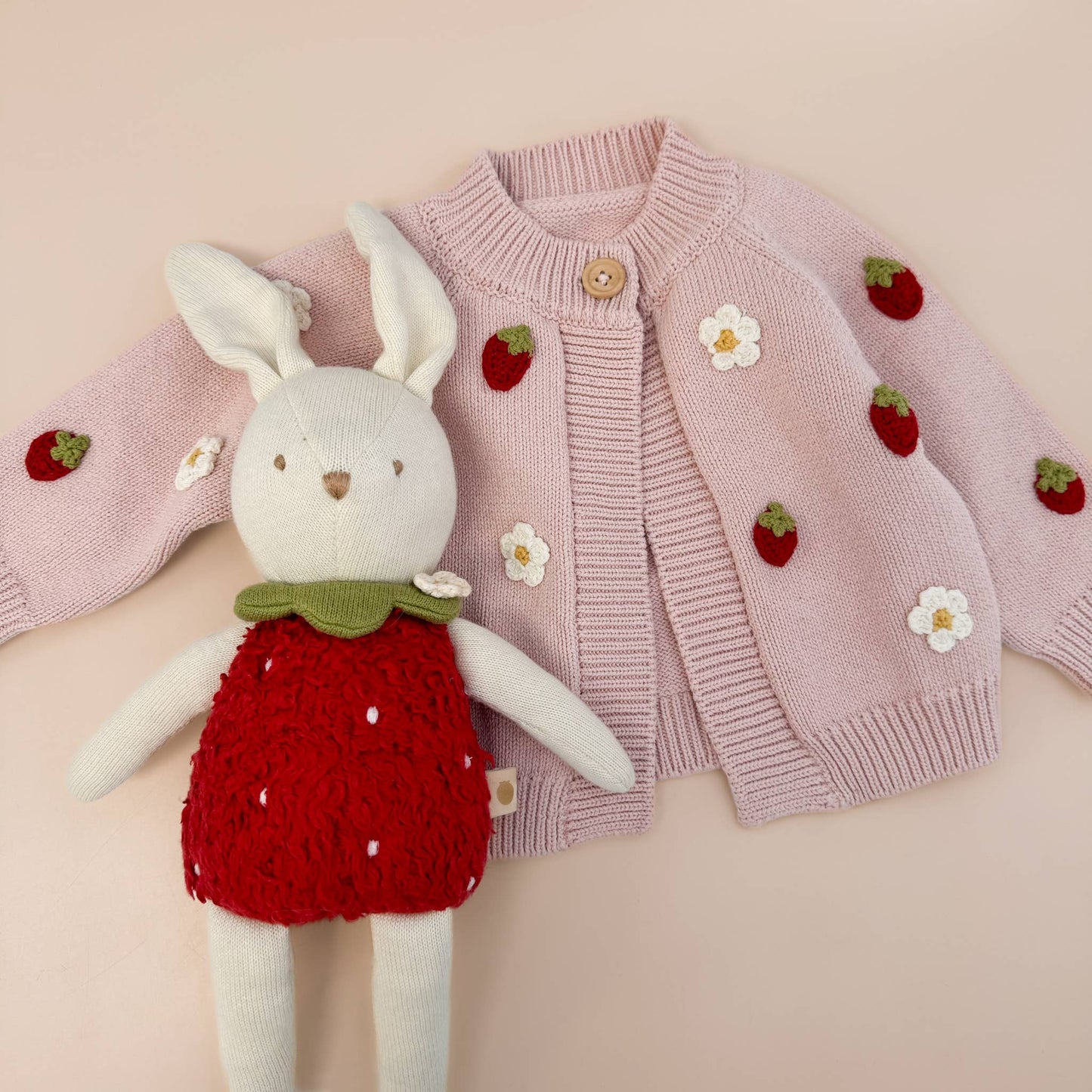 Cotton Strawberry Flower Cardigan, Blush Baby Sweater Summer: 6-12m