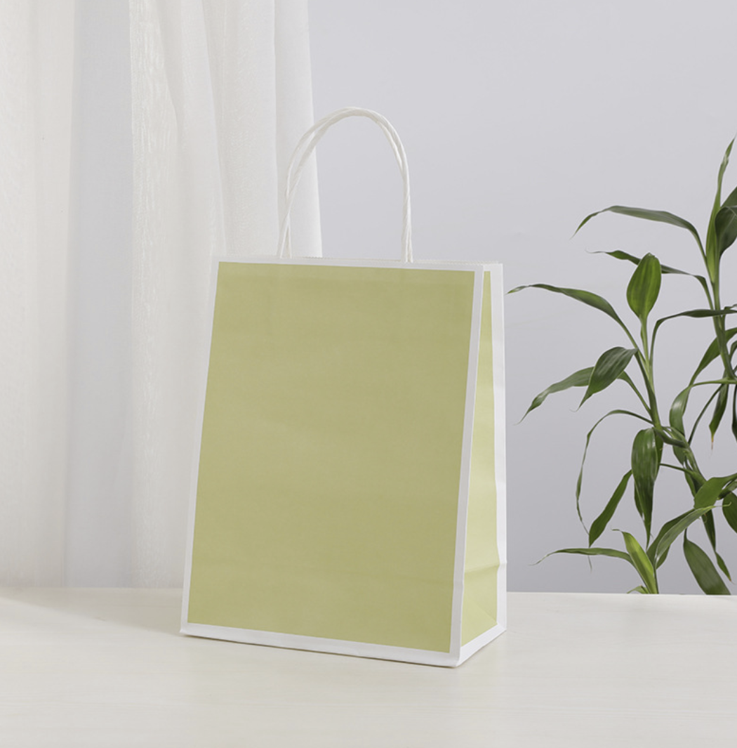 25 pc, 4 size Light green white border kraft paper gift bag: Large