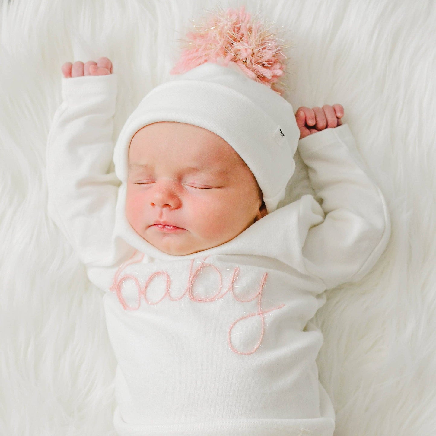 "baby" Pink Sparkle Embroidered 2PC Set