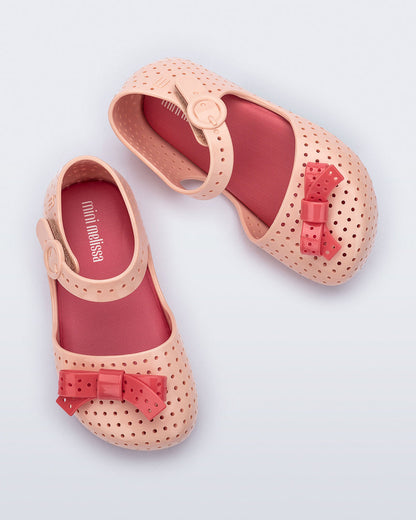 Mini Melissa Pop Baby Ballerinas: Beige/Red
