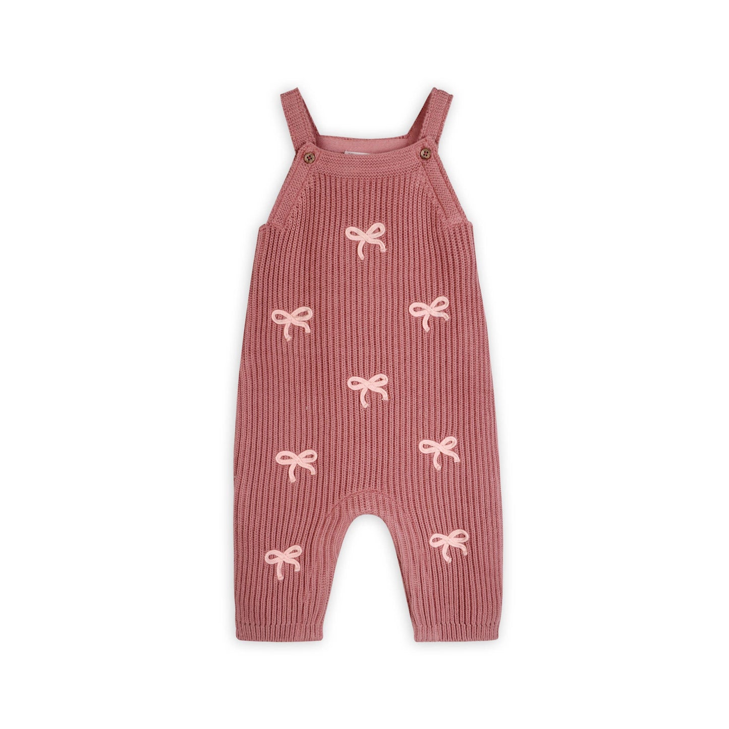 Sweet Bow Embroidered Sweater Knit Baby Jumpsuit (Organic): Vintage Rose / 3-6M