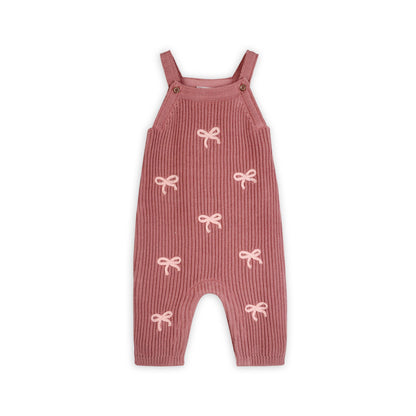Sweet Bow Embroidered Sweater Knit Baby Jumpsuit (Organic): Vintage Rose / 6-12M