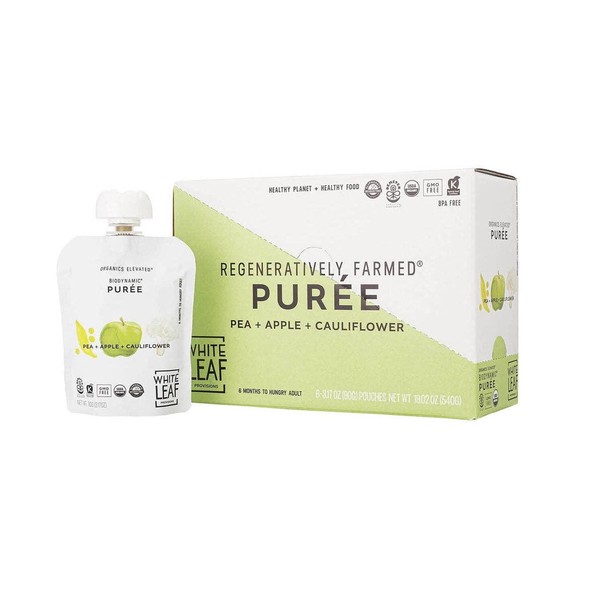 Organic Regenerative Pea + Apple + Cauliflower Puree: 24 (90g) pouches