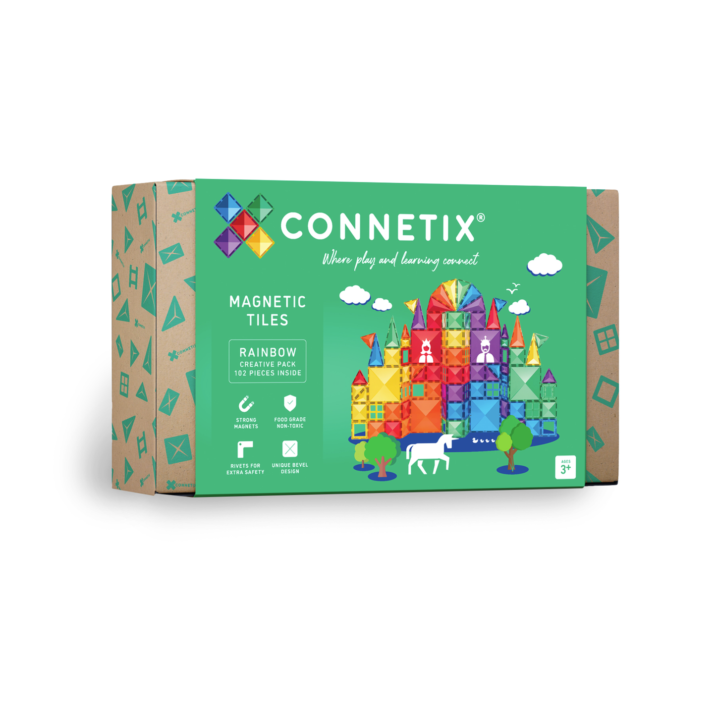 CONNETIX Magnetic Tiles Rainbow Creative Pack, 102 Pieces