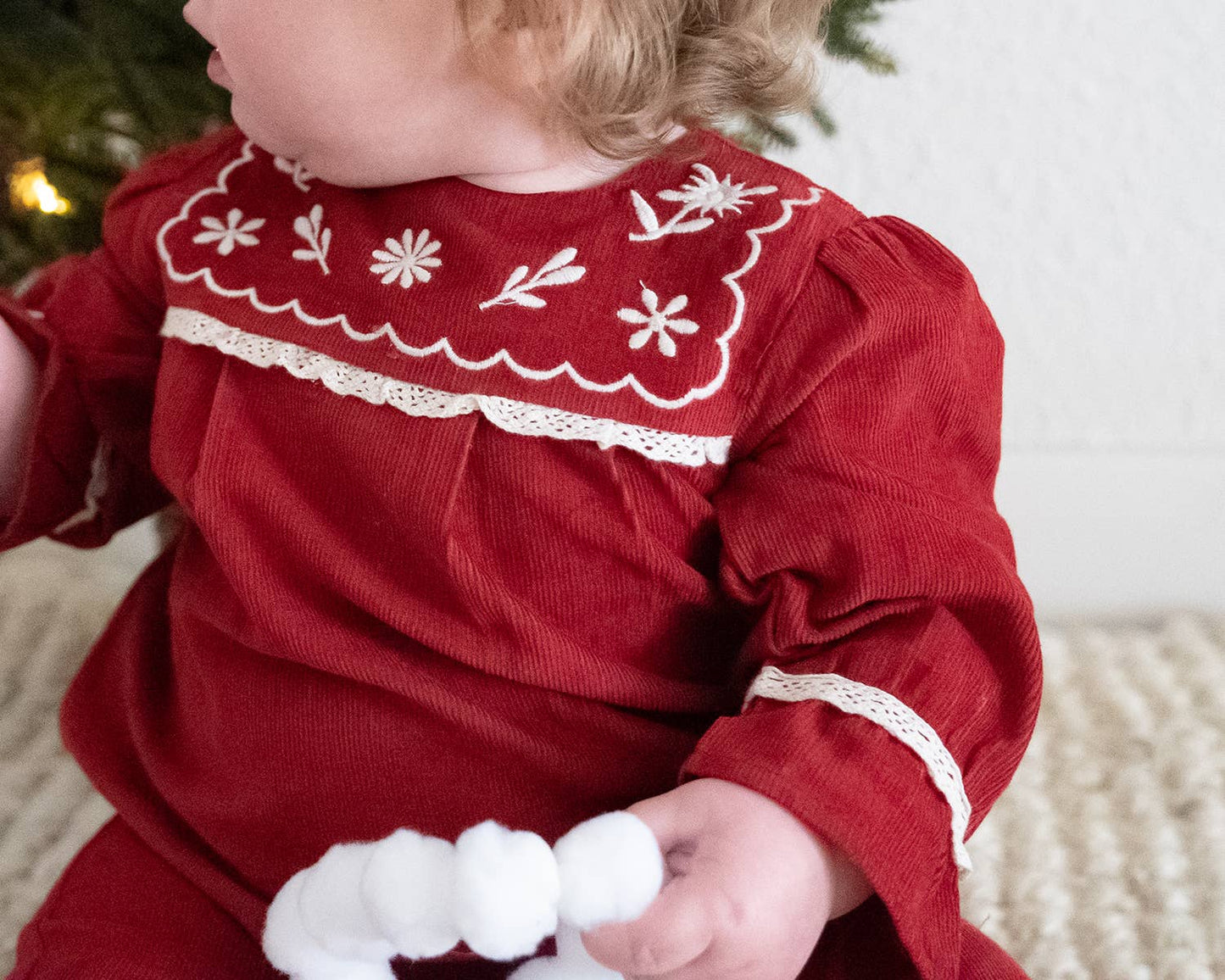 Embroidered Corduroy Festive Baby Jumpsuit (Organic): Pinot Red / 6-12M