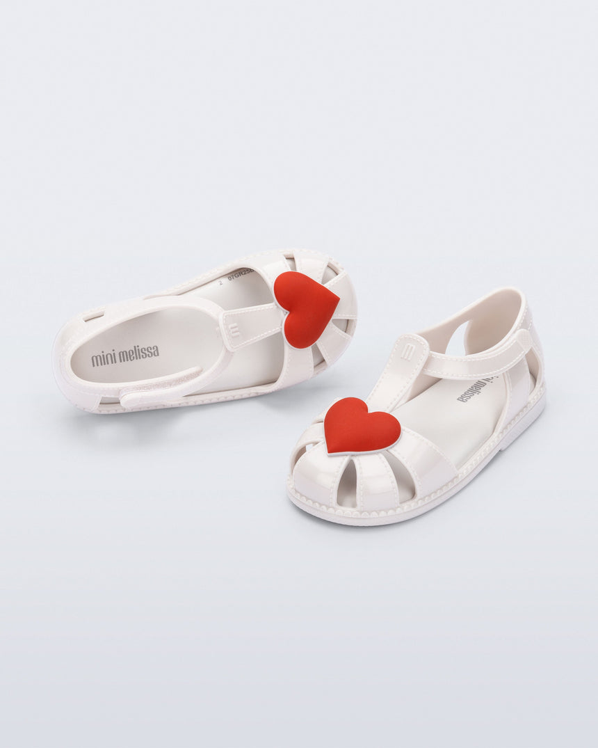 Mini Melissa Hip Heart Baby Ballerinas: White/Metalic