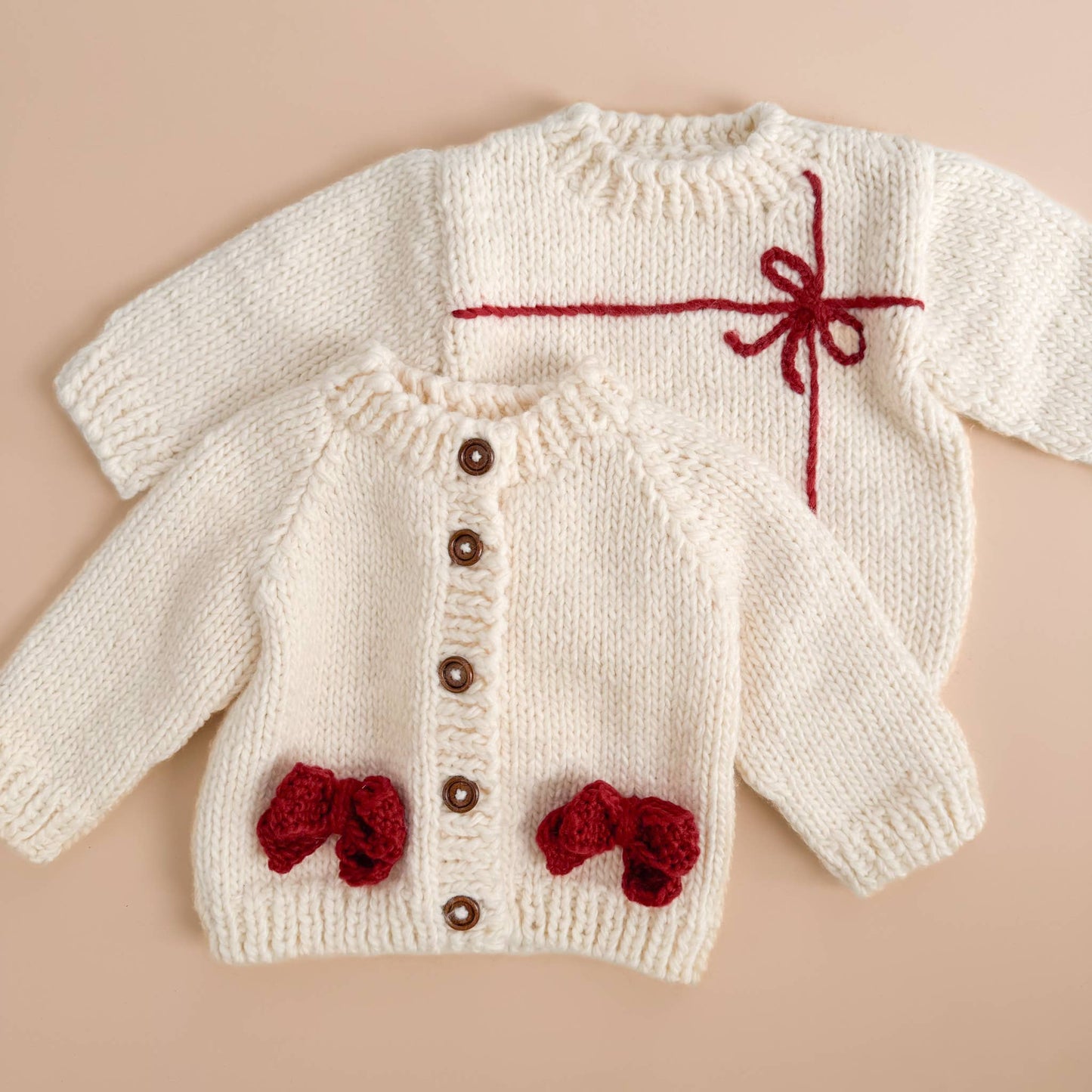 Red Bow Cardigan Kids Baby Sweater Christmas Holiday Love: XS; 6-12M
