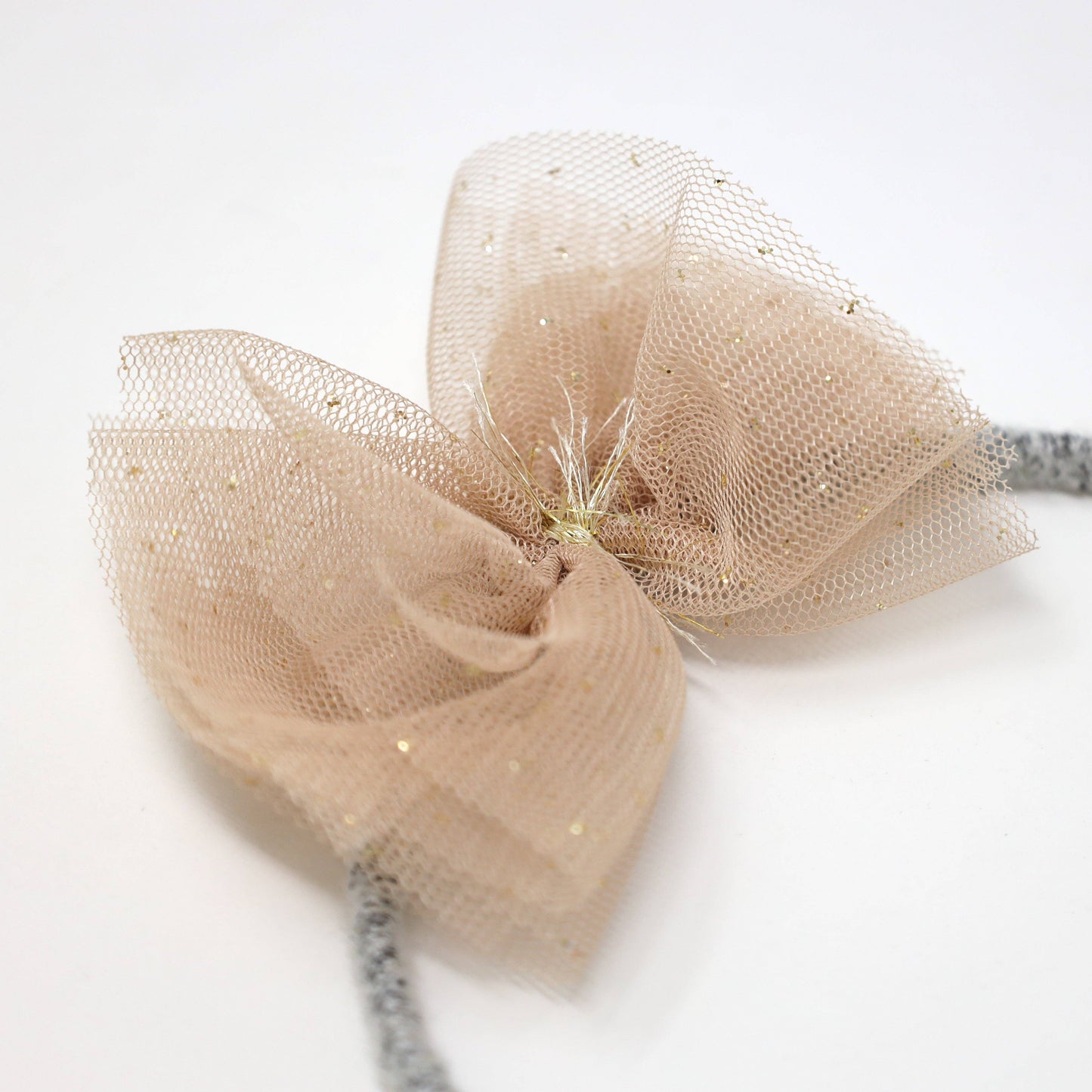 Champagne/Gold Glinda Bow Yarn Headband: Heather Gray / One size