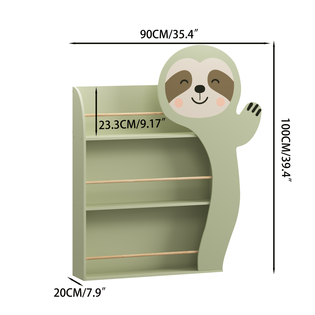 Kids Sloth Bookshelf, Book Rack, Table Chair Set, Sage Green