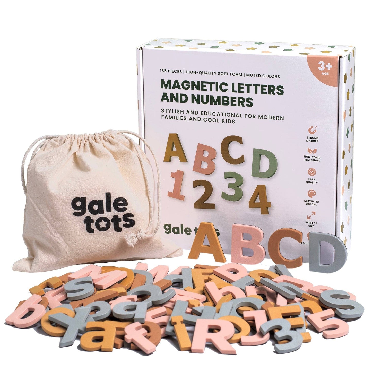 135 Pcs Magnetic Letters and Numbers (Boho Pastels)