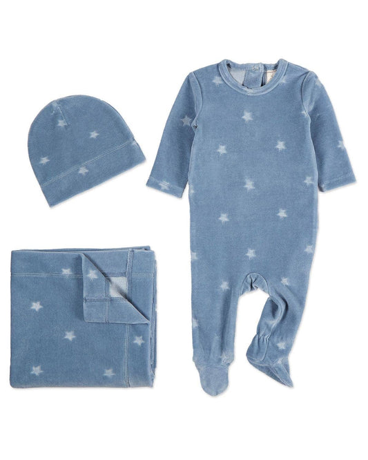 Velvet Star 3 Pc Footie Set: Blue / 3 Months