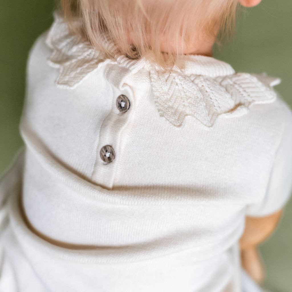 Emma Floral Embroidered Knit Baby Ruffle Dress (Organic): Natural / 12-18M