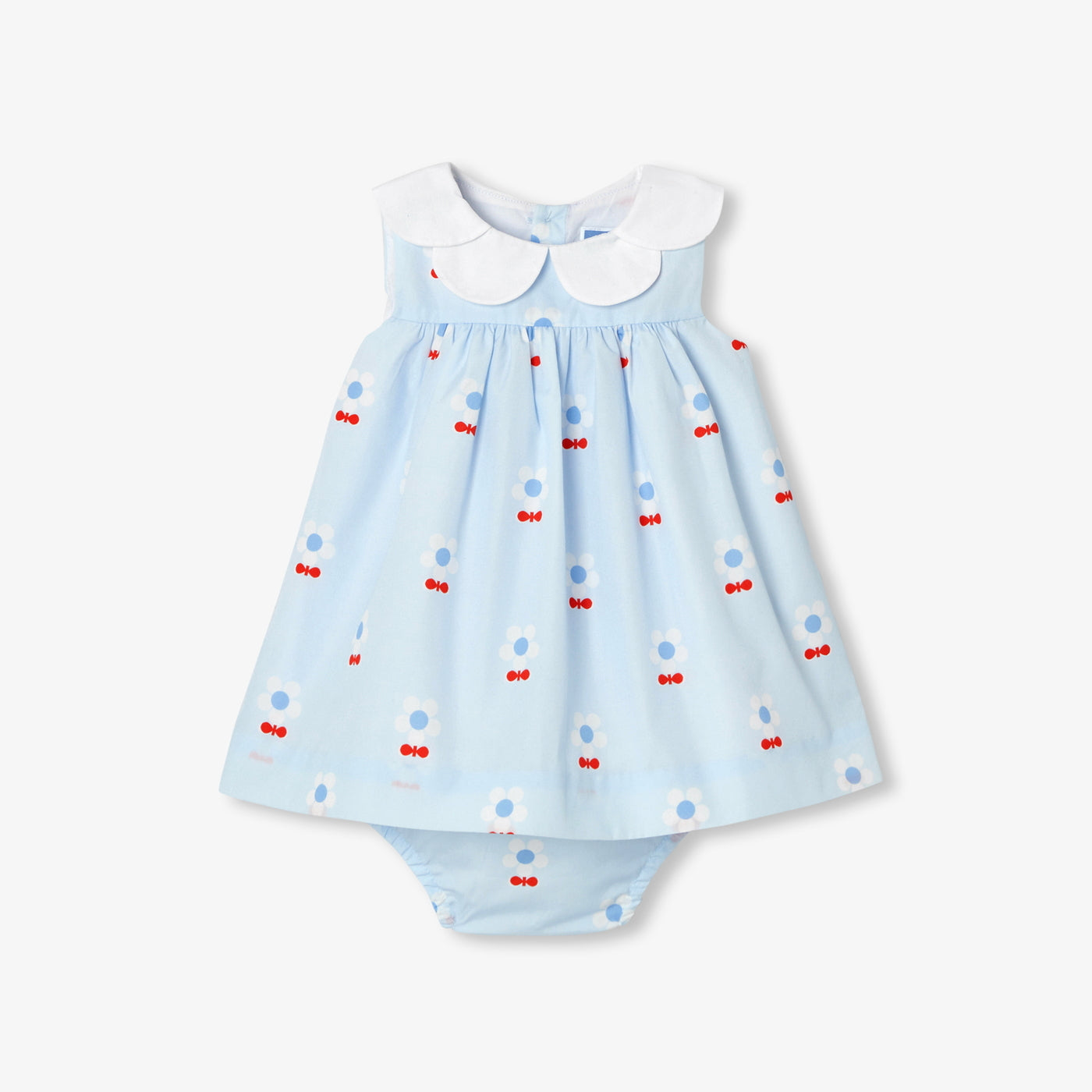 Floral poplin baby girl dress - Blue/Multicolour