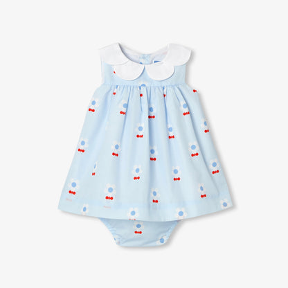 Floral poplin baby girl dress - Blue/Multicolour