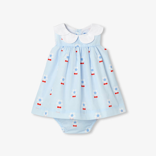 Floral poplin baby girl dress - Blue/Multicolour