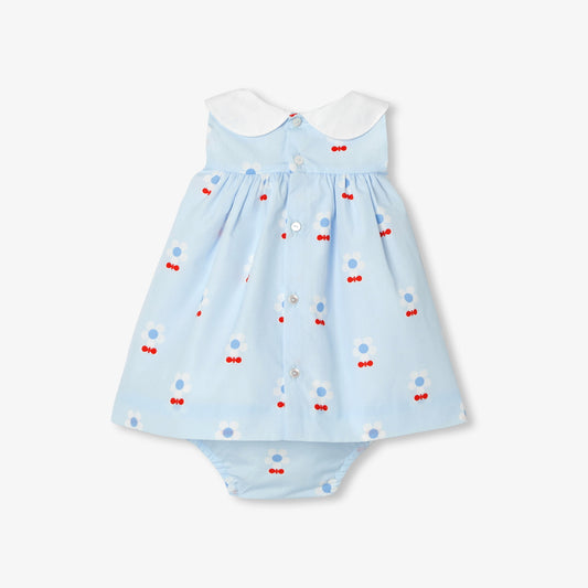 Floral poplin baby girl dress - Blue/Multicolour