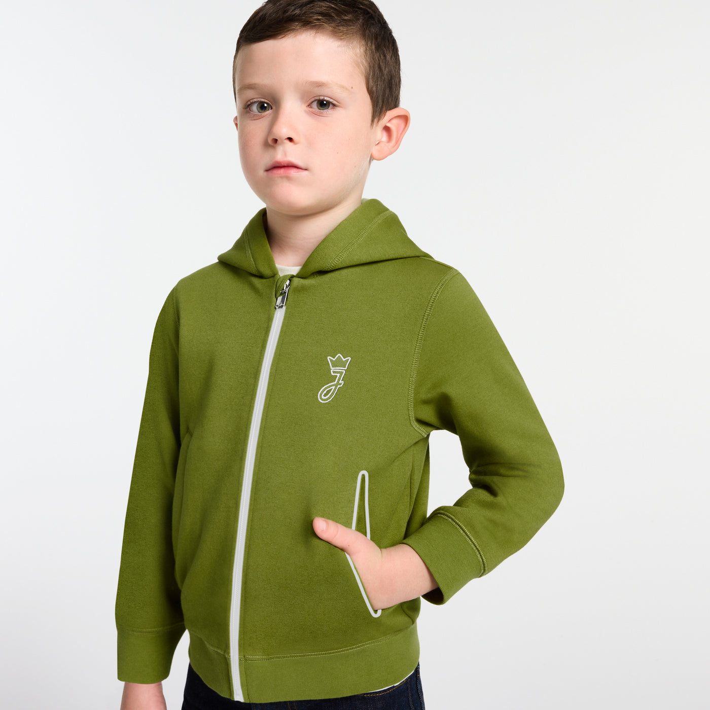 Boy dual-material hoodie - Greyish Green