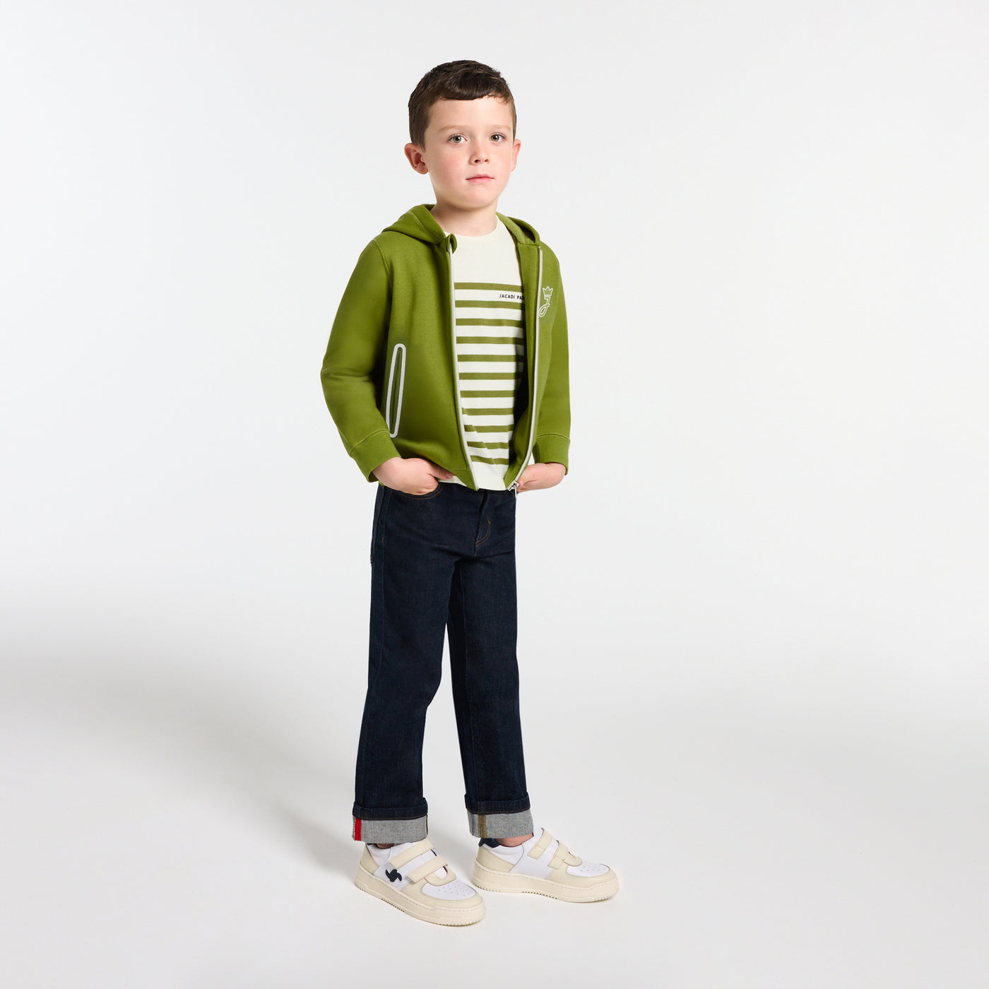 Boy dual-material hoodie - Greyish Green