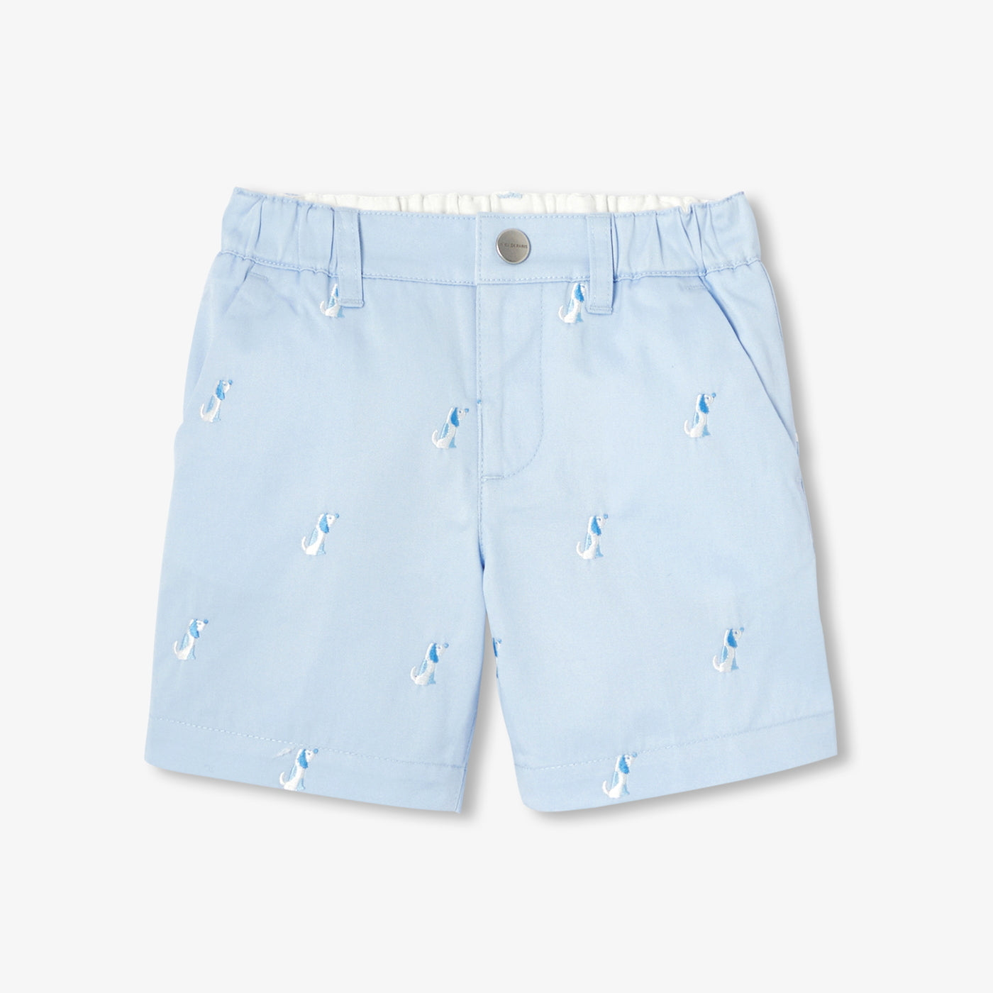 Baby boy twill shorts with small dog embroidery - Baltic