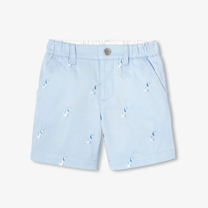 Baby boy twill shorts with small dog embroidery - Baltic