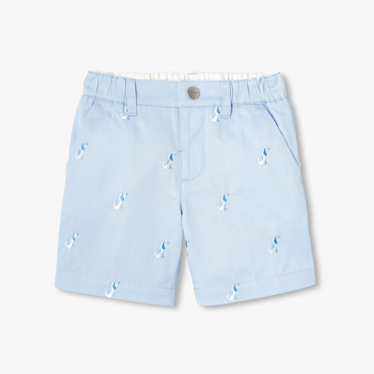 Baby boy twill shorts with small dog embroidery - Baltic