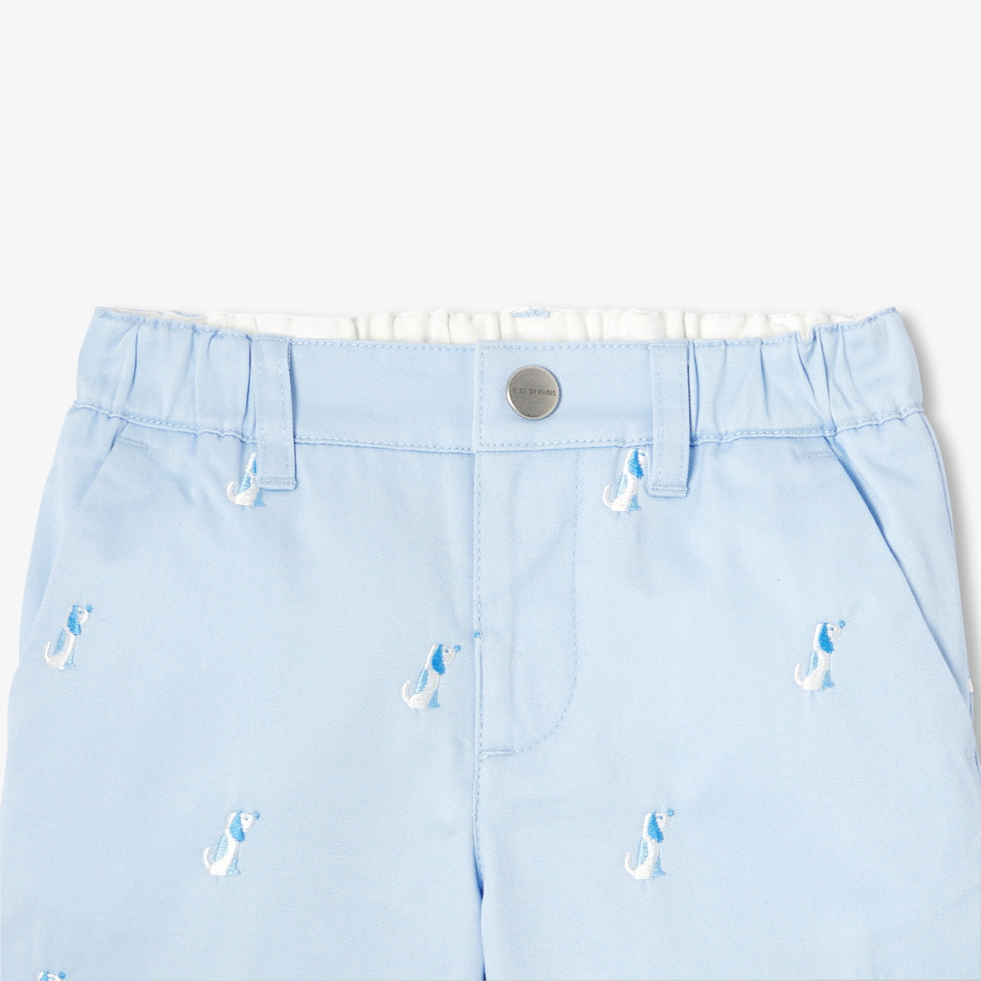 Baby boy twill shorts with small dog embroidery - Baltic